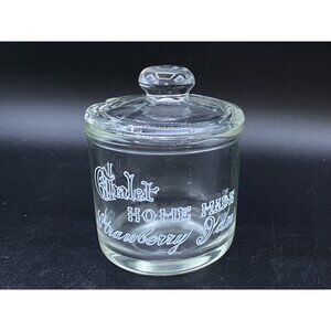 Chalet Strawberry Jam Clear Jar Canister Notched Lid Antique READ